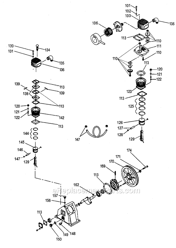 Page B Diagram and Parts List for Type 2 Porter Cable Compressor